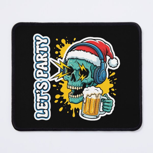 Item preview, Let's Party – Zombie Skull Santa Beer Mug Funny Christmas Mascot Design designed and sold by DesignDoodleArt.