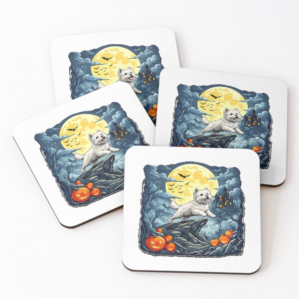 Item preview, spooky wolf West Highland White Terrier Moon halloween designed and sold by ArtDesignTp.