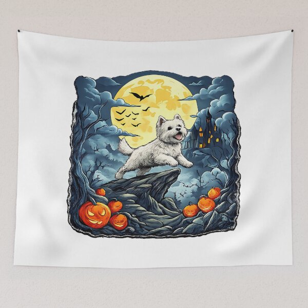 Item preview, spooky wolf West Highland White Terrier Moon halloween designed and sold by ArtDesignTp.