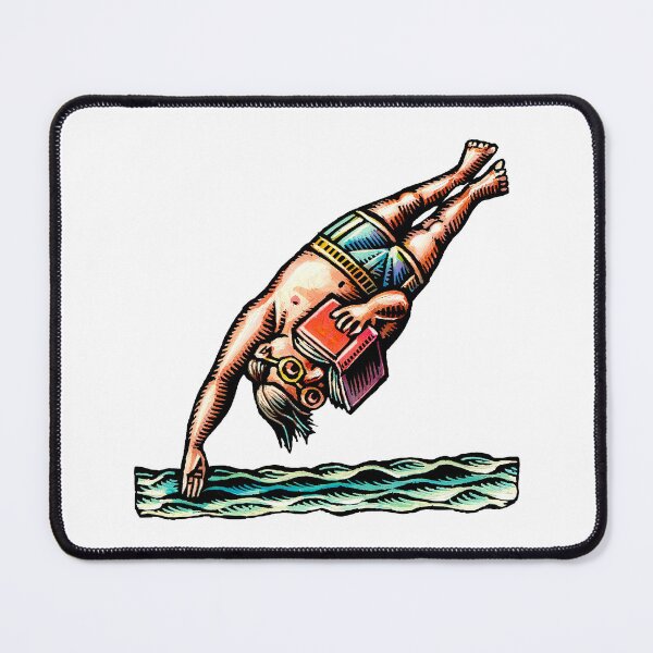 Item preview, young man diving into water while reading book designed and sold by LisaHaney.