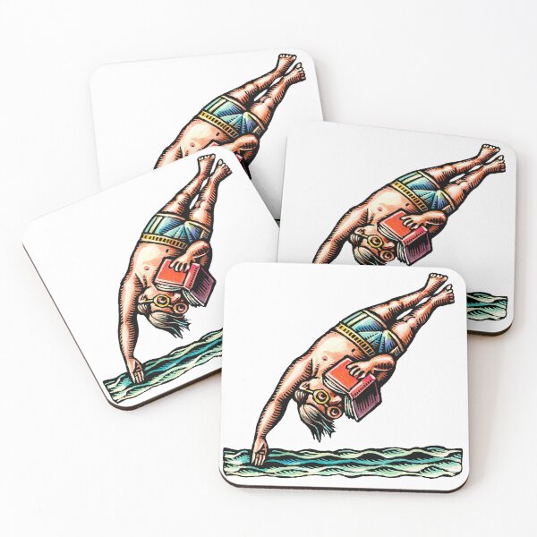 Item preview, young man diving into water while reading book designed and sold by LisaHaney.