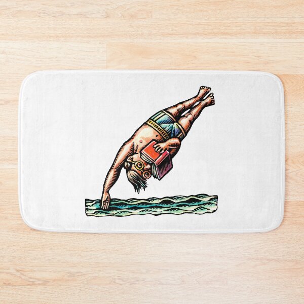 Item preview, young man diving into water while reading book designed and sold by LisaHaney.