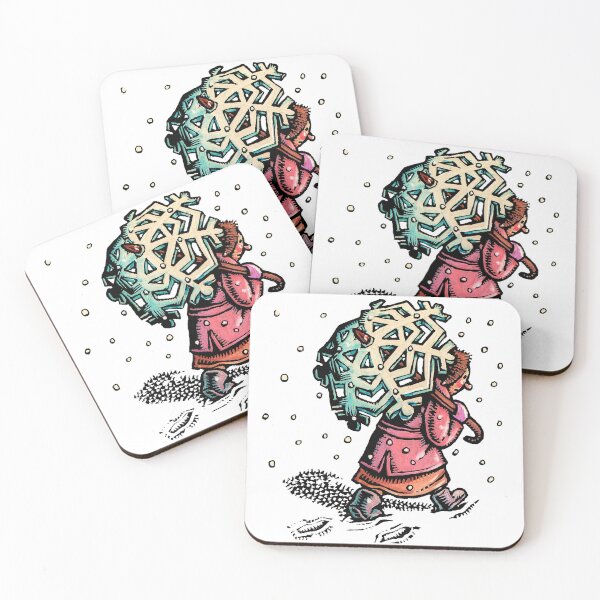 Item preview, Woman walks in the snow with snowflake umbrella designed and sold by LisaHaney.
