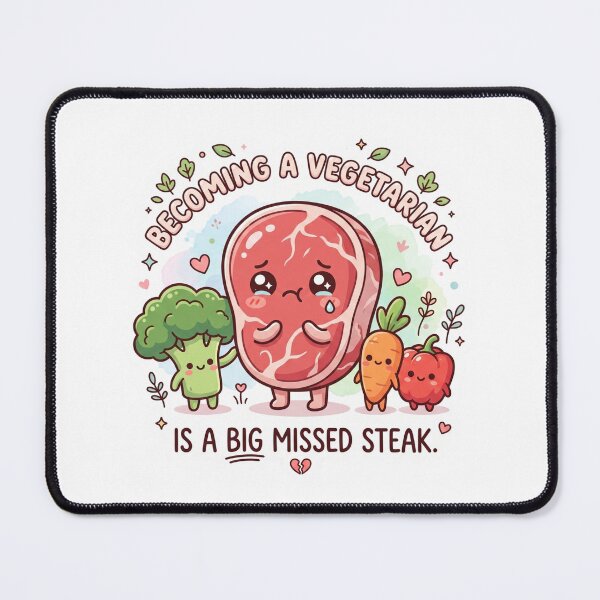 Item preview, Kawaii "Missed Steak" Funny Vegetarian Food Pun designed and sold by LevelUpLad.