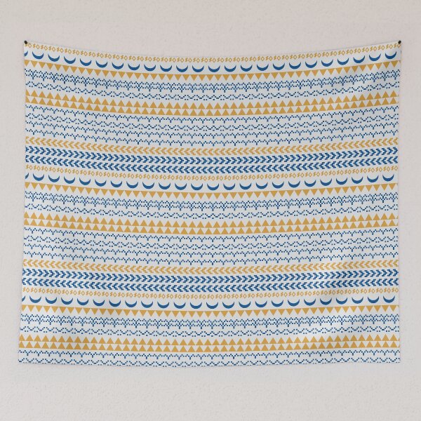 Item preview, Tribal Moon, Land and Sea Print - Greek Blue, Gold and White designed and sold by Daniel Bevis Design.