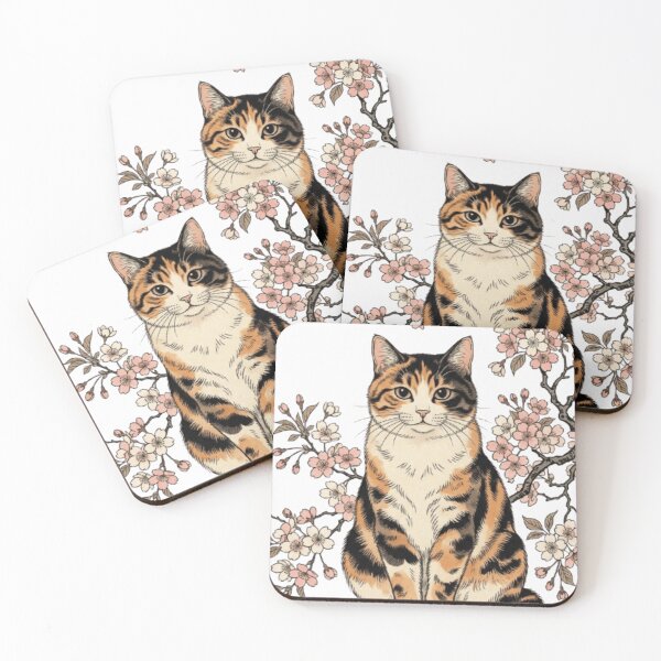 Item preview, Kawaii Calico Cat with Cherry Blossoms Japanese Sakura Art designed and sold by vekotpu.