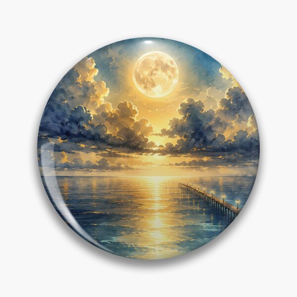 Item preview, Moonlit Ocean Pier Dreamy Seascape Watercolor Night Art designed and sold by PixelParinda.