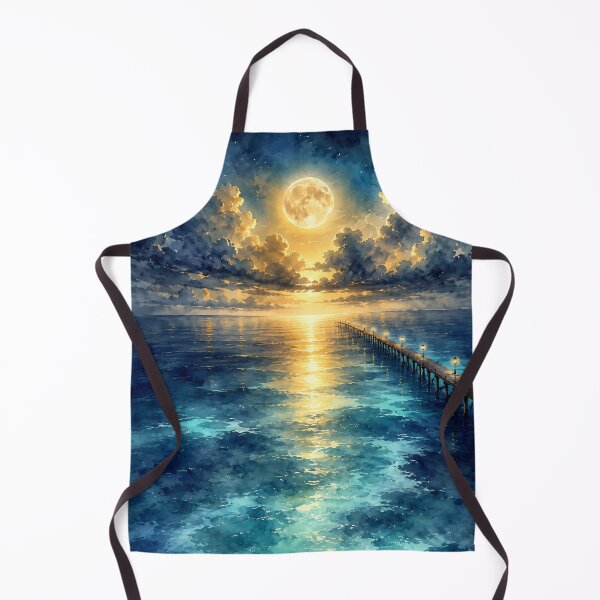 Item preview, Moonlit Ocean Pier Dreamy Seascape Watercolor Night Art designed and sold by PixelParinda.