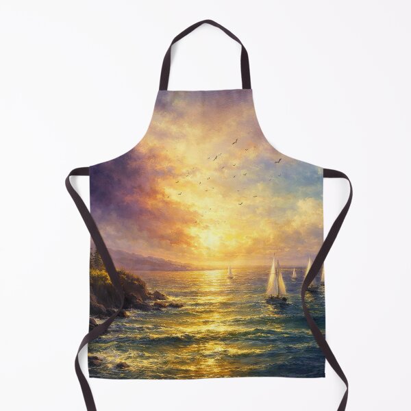 Item preview, Sunset Sailboats and Golden Coastal Shoreline Seascape Art Print designed and sold by Joey Santiago.