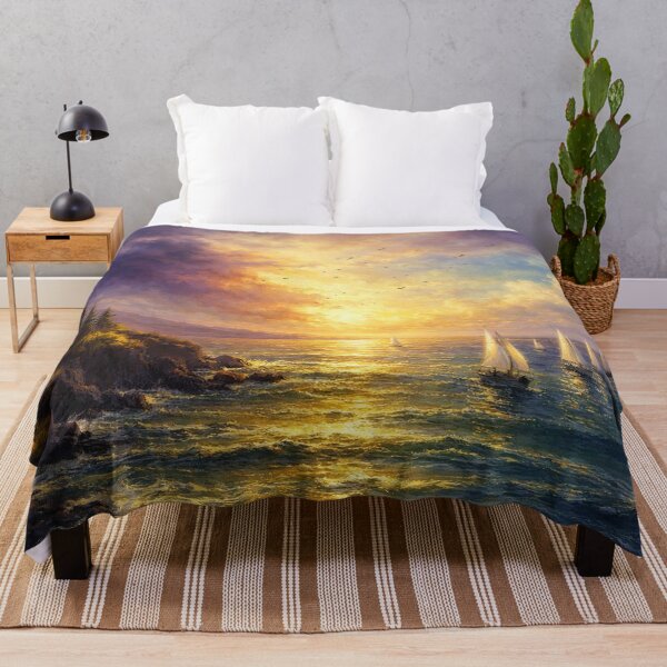 Item preview, Sunset Sailboats and Golden Coastal Shoreline Seascape Art Print designed and sold by Joey Santiago.
