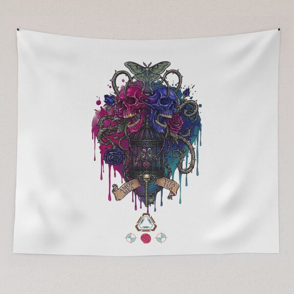 Item preview, Amor Mea Vita Tua – Gothic Dual Skull & Birdcage Illustration designed and sold by m-yoga-store.