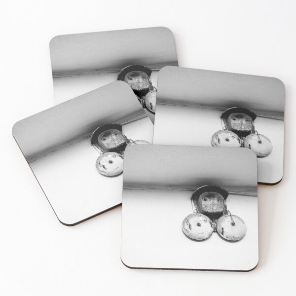 Item preview, Vintage Rusted Twin Alarm Bells Mounted On White Wall Ceiling, Black and White Minimal Photograph designed and sold by Nmallia.