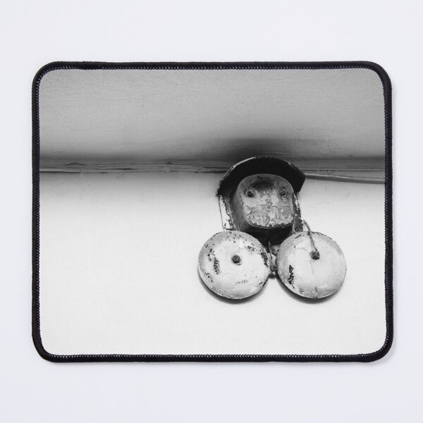Item preview, Vintage Rusted Twin Alarm Bells Mounted On White Wall Ceiling, Black and White Minimal Photograph designed and sold by Nmallia.