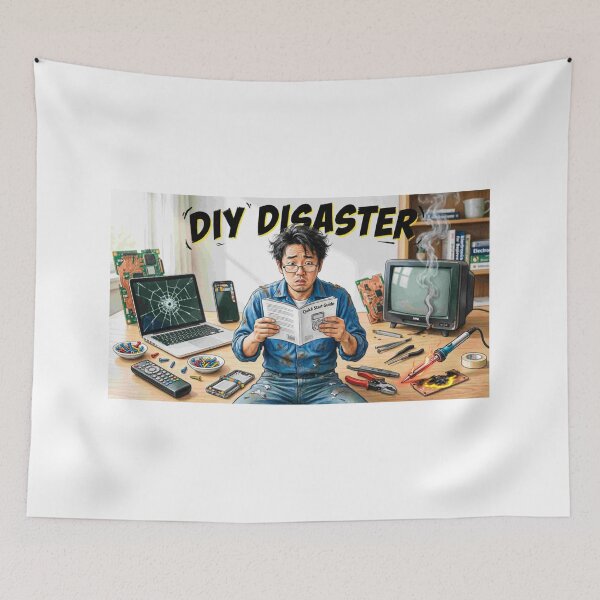 Item preview, DIY Disaster - Electronics Repair Fail Funny Cartoon designed and sold by Petringo.