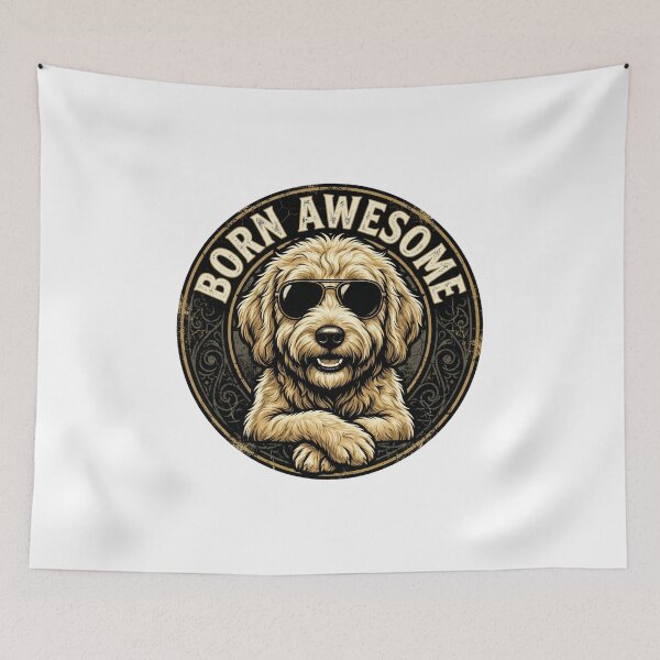 Item preview, Born Awesome Goldendoodle Dog Lover Shirt | Cool Dog Vintage Graphic Tee designed and sold by SOFWIN.