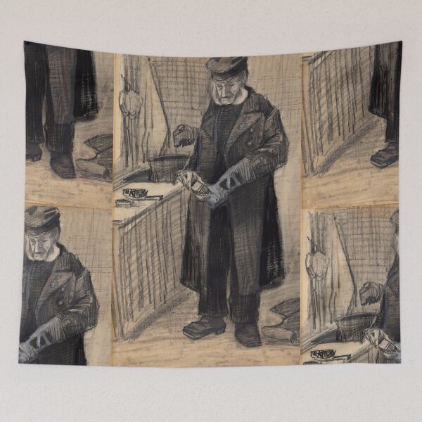 Item preview, Old Man Standing in Cap and Coat designed and sold by artofuniverse.