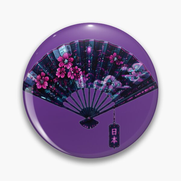 Item preview, Cyber Nihon — Neon Japanese Fan with Sakura & Robot designed and sold by kummo-0319.