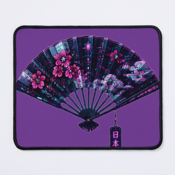 Item preview, Cyber Nihon — Neon Japanese Fan with Sakura & Robot designed and sold by kummo-0319.
