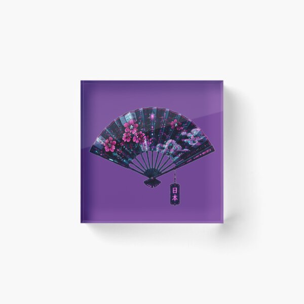 Item preview, Cyber Nihon — Neon Japanese Fan with Sakura & Robot designed and sold by kummo-0319.