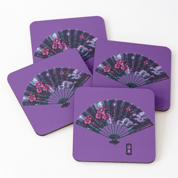 Item preview, Cyber Nihon — Neon Japanese Fan with Sakura & Robot designed and sold by kummo-0319.