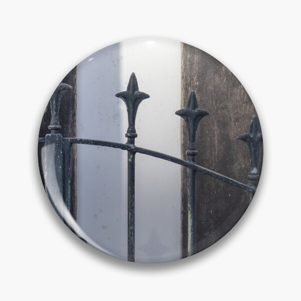 Item preview, Vintage Iron Gate With Ornate Fleur-De-Lis Finials in Front of Weathered Wooden Doors designed and sold by Nmallia.