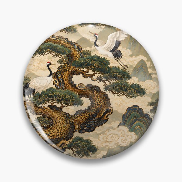 Item preview, Chinese Style Longevity Pine & Crane Art | Traditional East Asian Shou Symbol Painting designed and sold by K-Tradition.