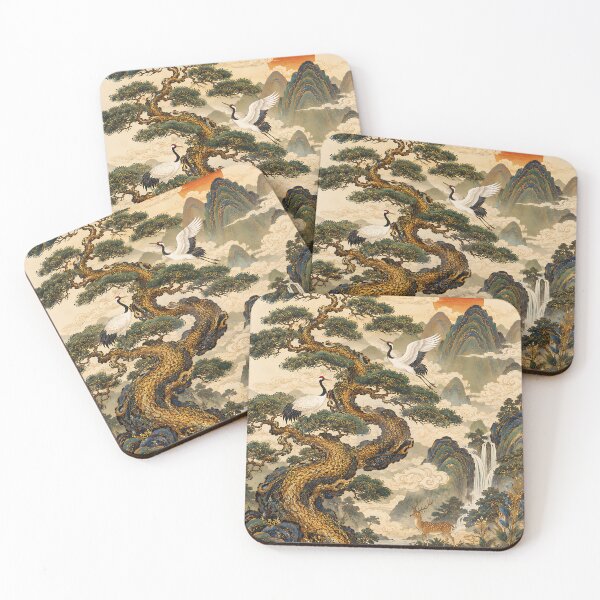Item preview, Chinese Style Longevity Pine & Crane Art | Traditional East Asian Shou Symbol Painting designed and sold by K-Tradition.