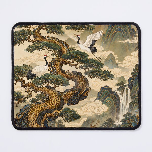 Item preview, Chinese Style Longevity Pine & Crane Art | Traditional East Asian Shou Symbol Painting designed and sold by K-Tradition.