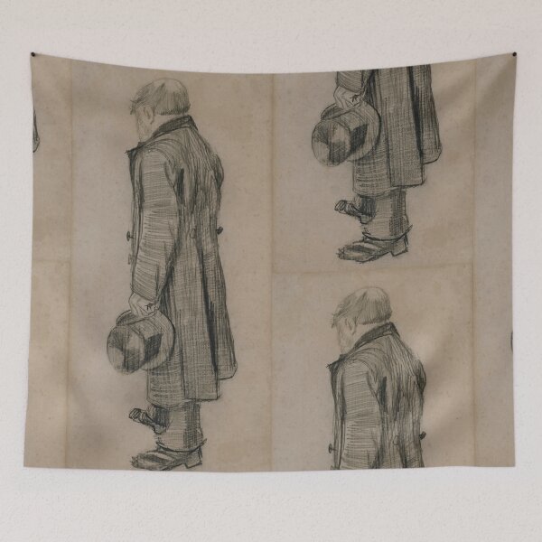 Item preview, Standing Man Holding Hat Pencil Sketch designed and sold by artofuniverse.
