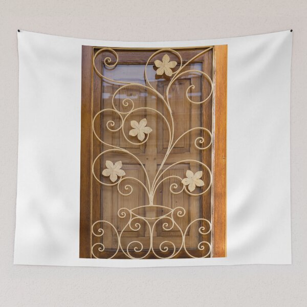 Item preview, Wrought Iron Floral Grille Panel On Wooden Door With Vintage Decorative Scrollwork designed and sold by Nmallia.
