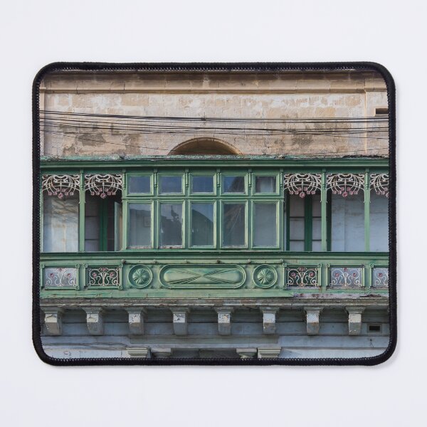 Item preview, Green Maltese Enclosed Balcony With Ornate Ironwork on Historic Limestone Facade designed and sold by Nmallia.
