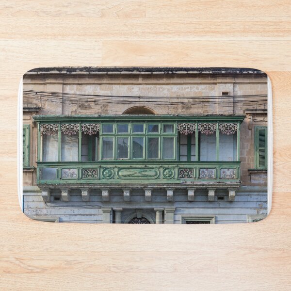 Item preview, Green Maltese Enclosed Balcony With Ornate Ironwork on Historic Limestone Facade designed and sold by Nmallia.