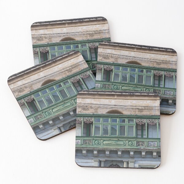 Item preview, Green Maltese Enclosed Balcony With Ornate Ironwork on Historic Limestone Facade designed and sold by Nmallia.