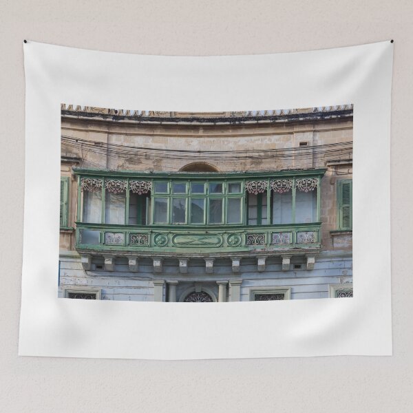 Item preview, Green Maltese Enclosed Balcony With Ornate Ironwork on Historic Limestone Facade designed and sold by Nmallia.