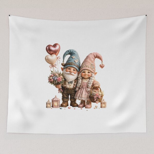 Item preview, Whimsical Valentine Gnome Couple with Heart Balloons and Flowers Cute Romantic Illustration designed and sold by Celebrate & Sparkle.