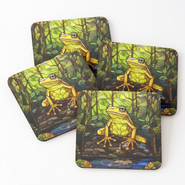 Item preview, Stained Glass Tree Frog Jungle Pond Window designed and sold by pinkal.