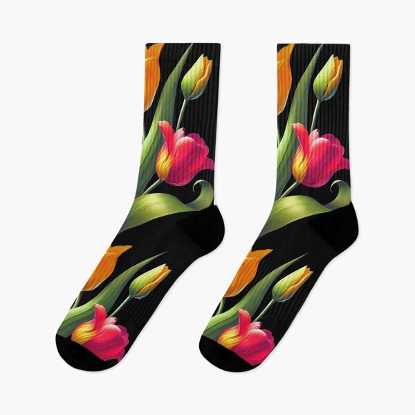 Item preview, Elegant Red Yellow Pink Tulip Bouquet Bloom  on Black Shapes Mania designed and sold by Shapes-Mania.