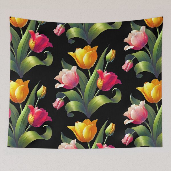 Item preview, Elegant Red Yellow Pink Tulip Bouquet Bloom  on Black Shapes Mania designed and sold by Shapes-Mania.