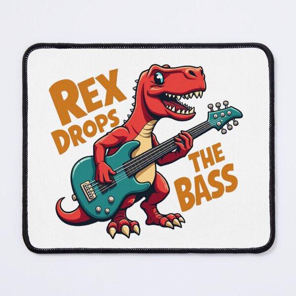 Item preview, Red Tyrannosaurus Rex Playing Bass Guitar Rex Drops The Bass designed and sold by Prints by Mat.