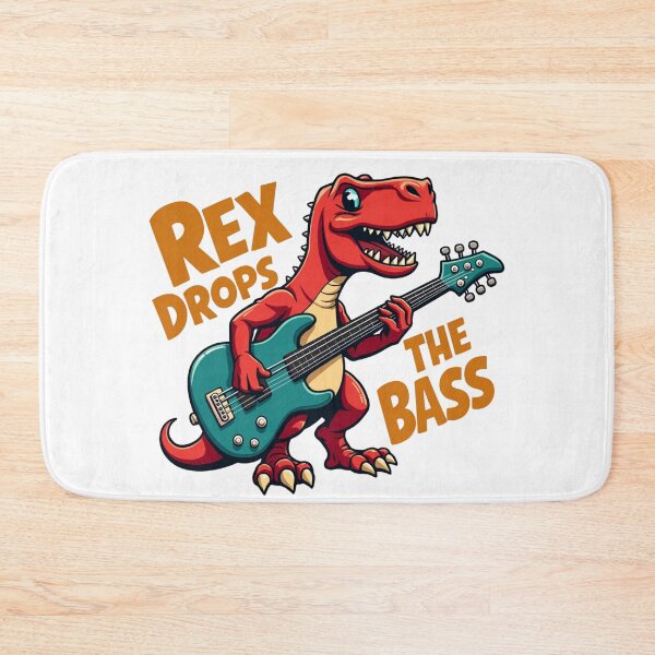 Item preview, Red Tyrannosaurus Rex Playing Bass Guitar Rex Drops The Bass designed and sold by Prints by Mat.