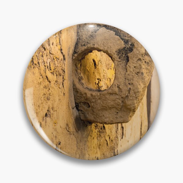 Item preview, Weathered Stone Wall With Circular Hole Detail On Ancient Yellow Plastered Architectural Facade designed and sold by Nmallia.