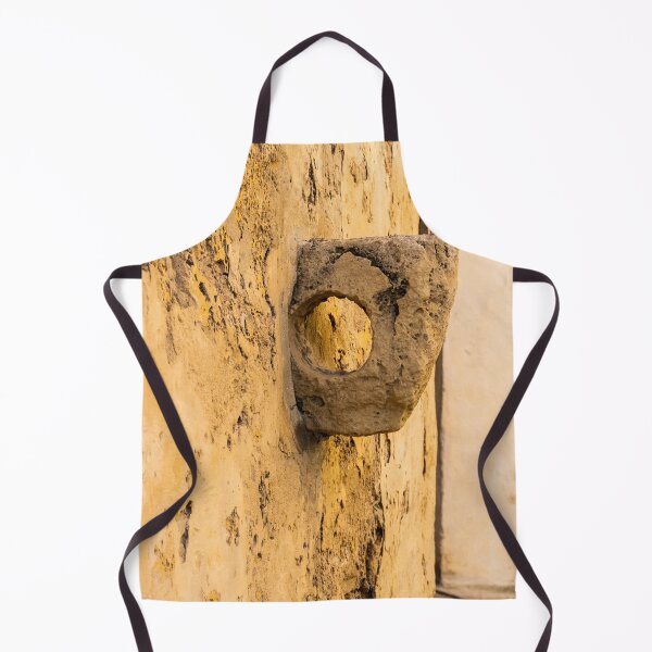 Item preview, Weathered Stone Wall With Circular Hole Detail On Ancient Yellow Plastered Architectural Facade designed and sold by Nmallia.