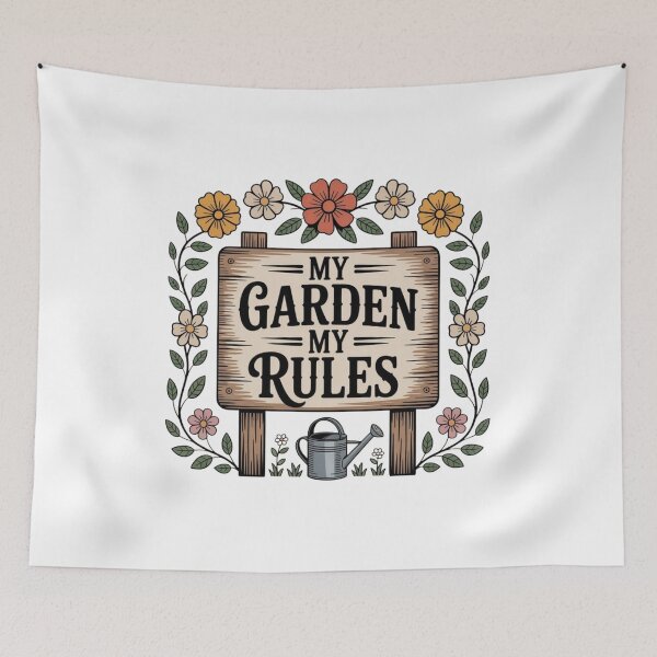 Item preview, My Garden My Rules Floral Wooden Sign Illustration designed and sold by DariaOltes.