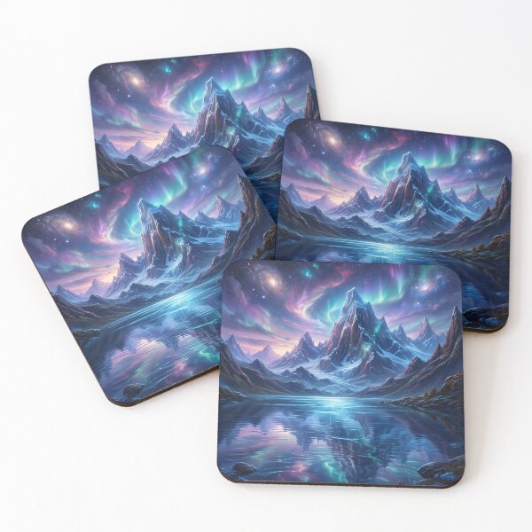 Item preview, Cosmic Aurora Mountains: Vibrant Galaxy Lake Landscape designed and sold by MoonwoodStudio.