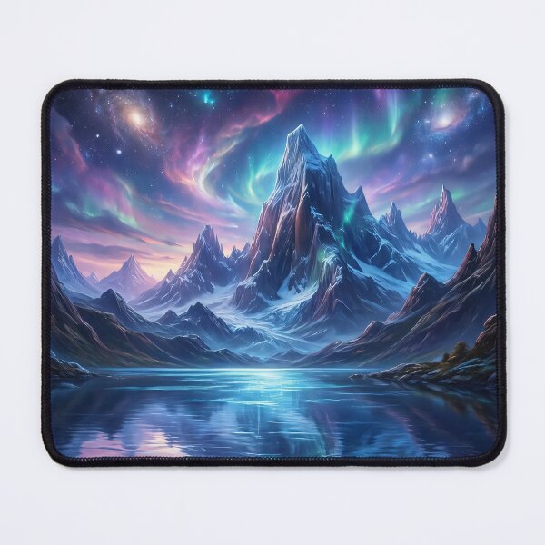 Item preview, Cosmic Aurora Mountains: Vibrant Galaxy Lake Landscape designed and sold by MoonwoodStudio.