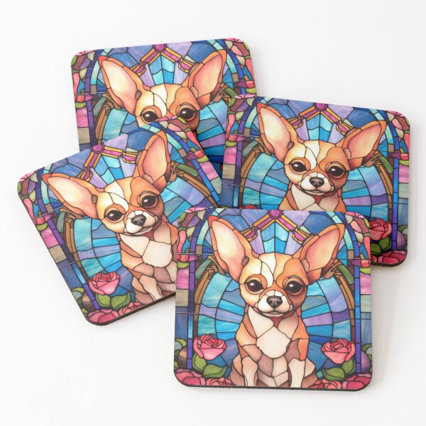 Item preview, Chihuahua Stained Glass Window Pink Rose Portrait designed and sold by pinkal.