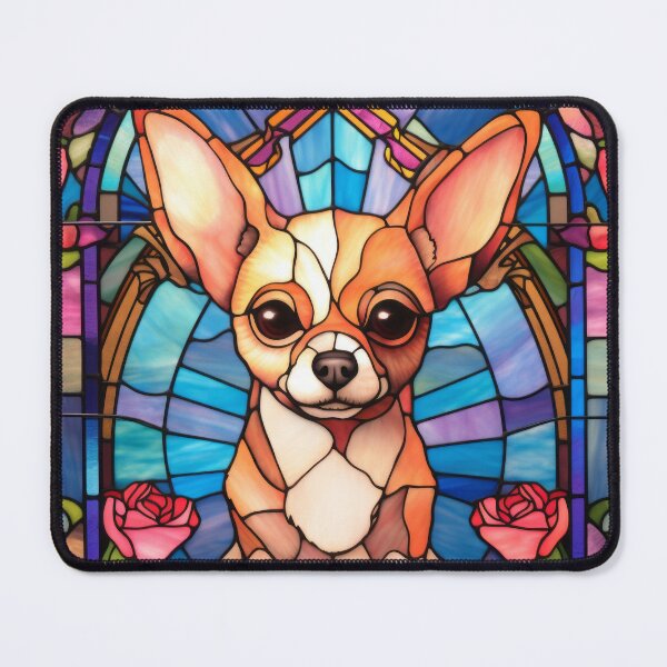 Item preview, Chihuahua Stained Glass Window Pink Rose Portrait designed and sold by pinkal.
