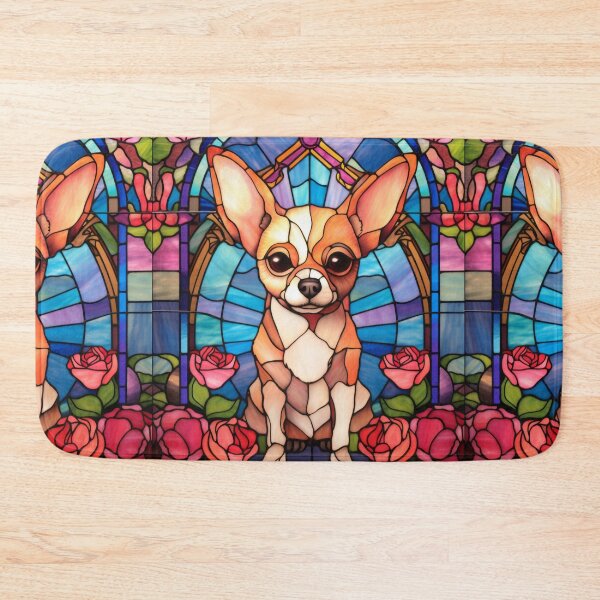 Item preview, Chihuahua Stained Glass Window Pink Rose Portrait designed and sold by pinkal.