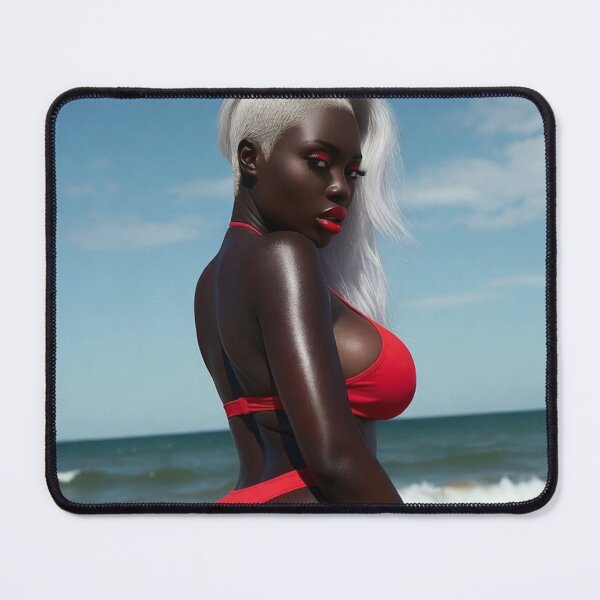 Item preview, Red Bikini Beach Queen | White Hair Ebony Goddess designed and sold by ITSimagination.