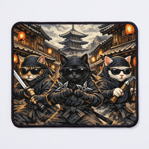Item preview, Three Ninja Cats – Cool Sunglasses Japanese Warrior Street Art designed and sold by PeteTee.